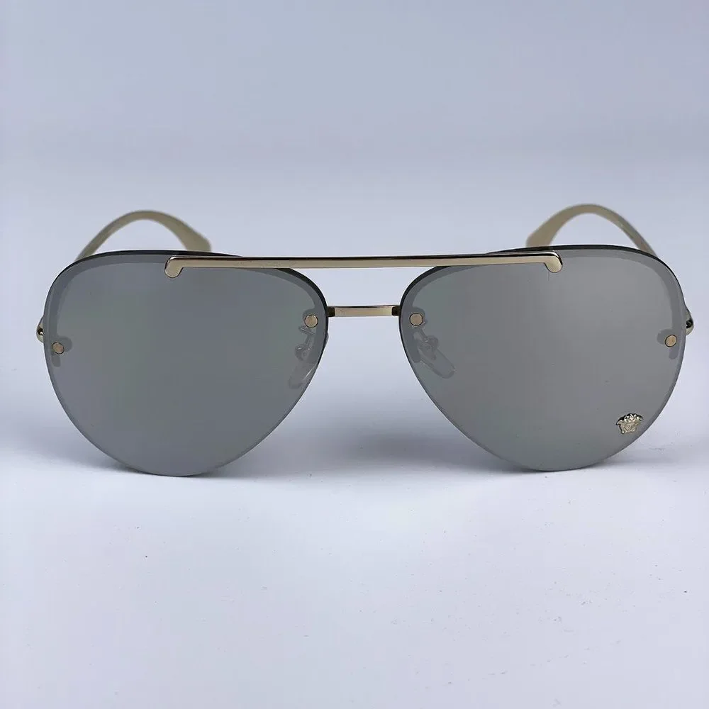 NEW Versace VE2231 Medusa Glam 12526G Unisex Aviator Metal Rimless Sunglasses